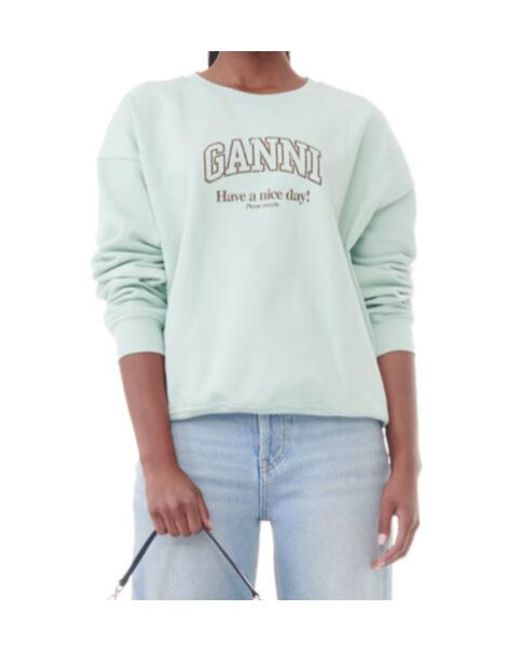Ganni Green Logo Printed Crewneck Sweatshirt