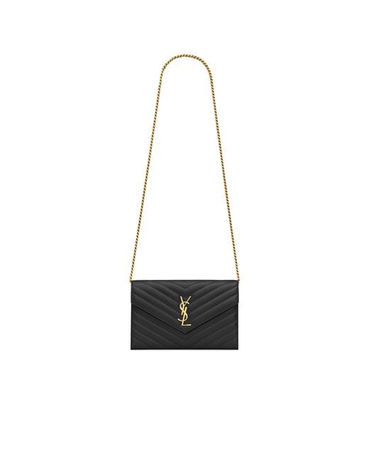 Saint Laurent White Cassandre Matelassé Chain Wallet