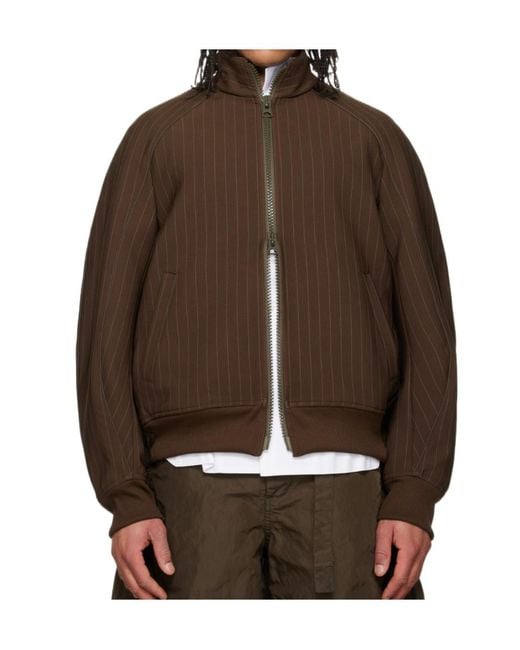 Sacai Brown Pinstripe Bomber Jacket for men