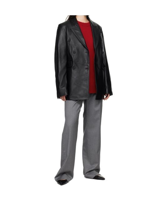Loulou de Saison Black Benetra Double Breasted Leather Jacket