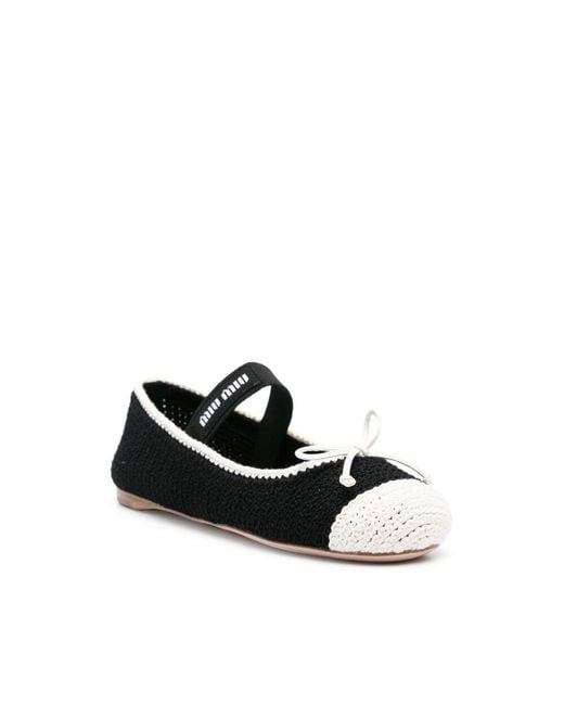 Miu Miu Black Bow-Decorated Flat Shoes