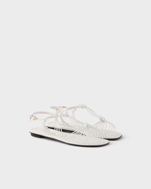 Prada White Knotted Strappy Flat Sandals