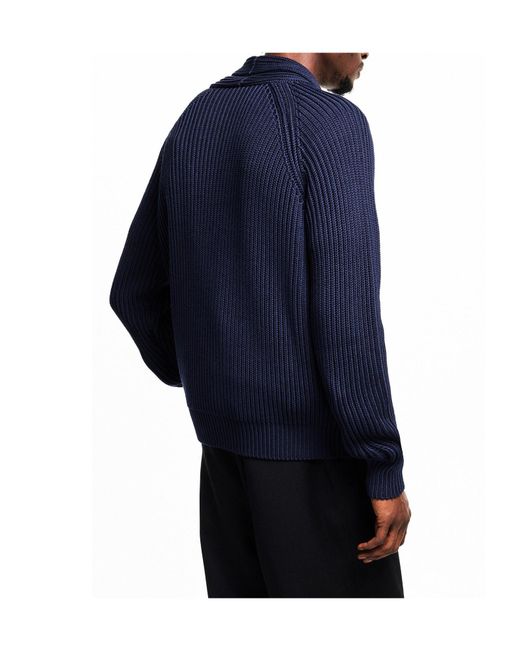 Tom Ford Blue Ribbed Knit Cardigan for men
