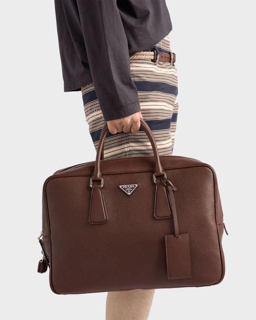 Prada Brown Triangle-Logo Zipped Tote Bag for men