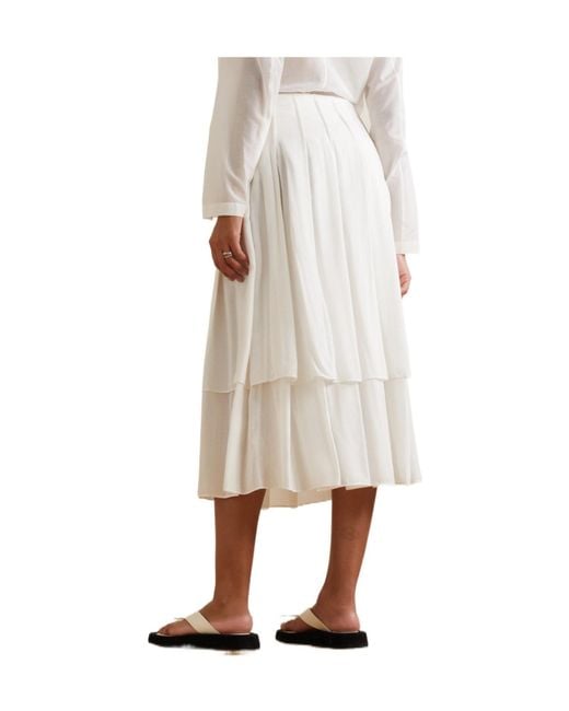 The Row White Pleated Midi Skirt