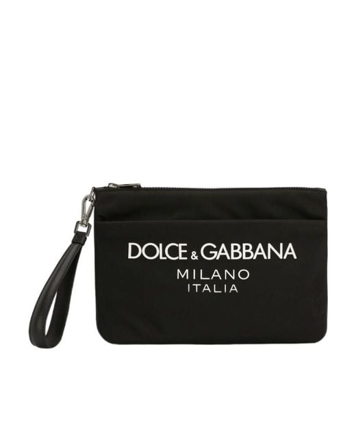 Dolce & Gabbana Black Logo Print Zipped Clutch Bag for men