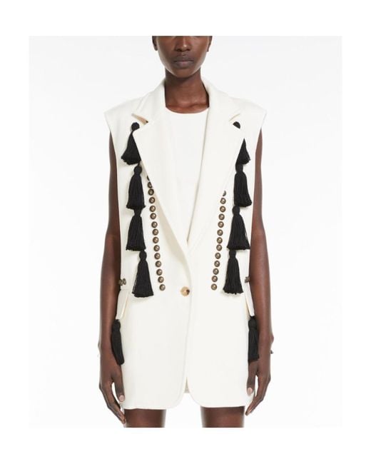 Max Mara White Tassle Detailed V-Neck Gilet