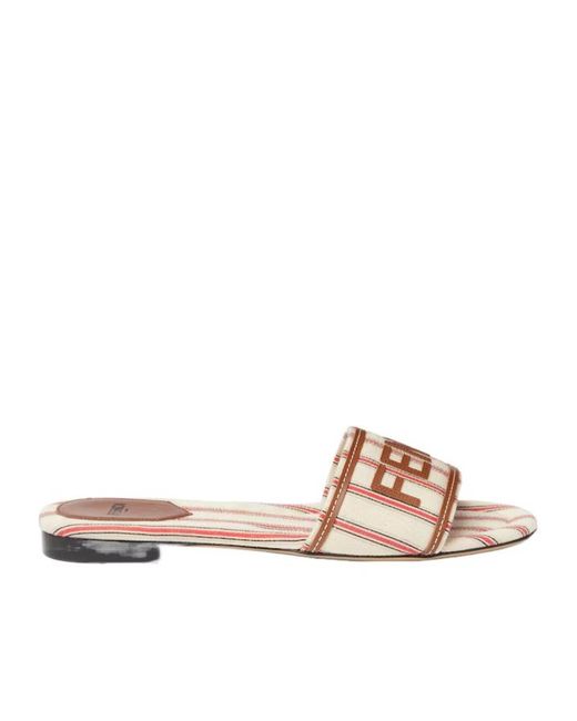 Fendi Pink Sunshine Pequin Logo Slide Sandals