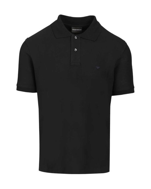 Emporio Armani Black Logo Embroidered Short-Sleeved Polo Shirt for men