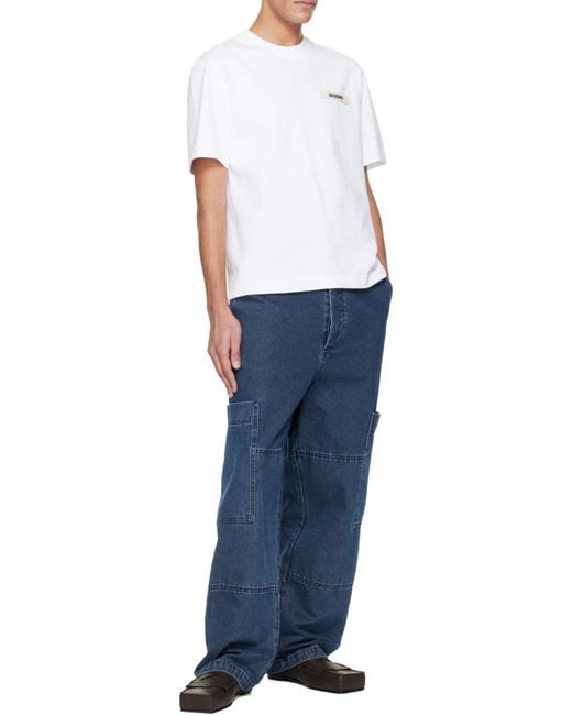 Jacquemus White Logo Patch Crew Neck T-Shirt for men