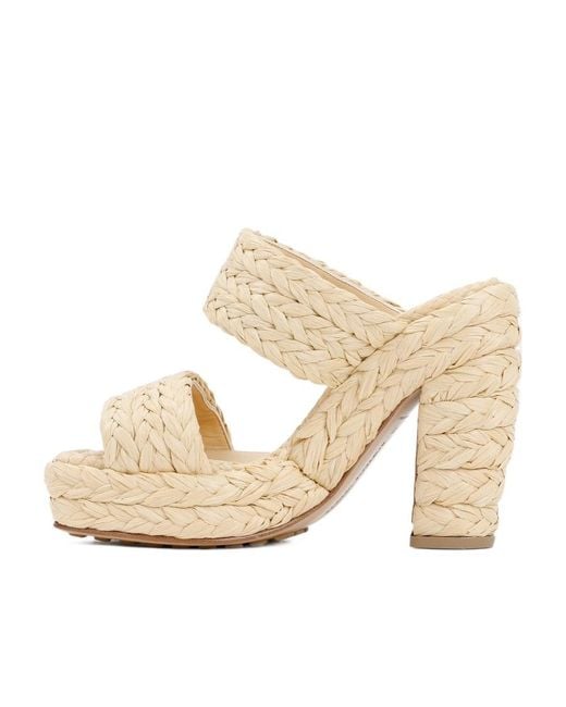 Bottega Veneta White 120Mm Raffia Woven Platform Sandals