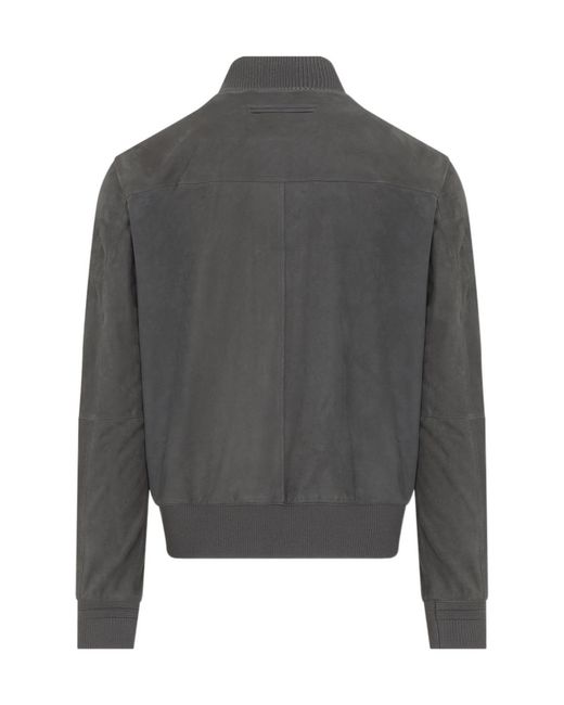 Zegna Gray Buttoned Leather Jacket for men