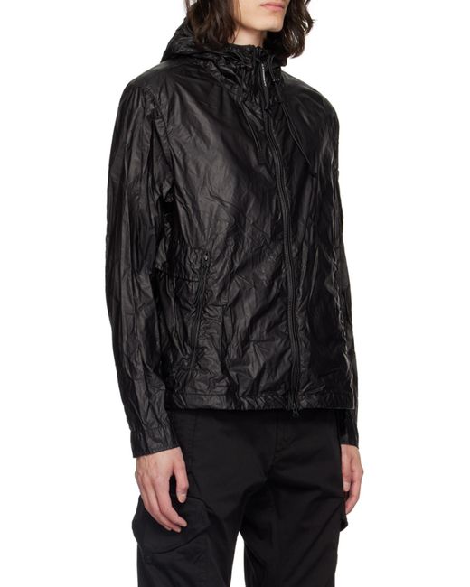 C P Company Black Lens-Detailed Hooded Zip-Up Jacket for men
