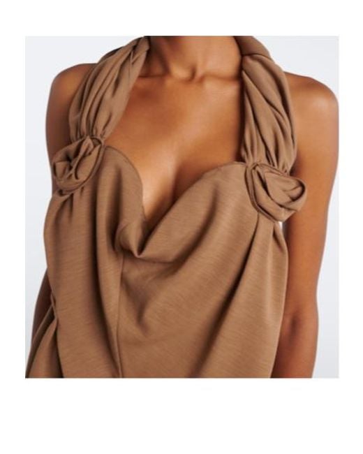Magda Butrym Brown Floral-Appliqué Wool-Blend Gown