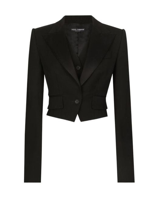 Dolce & Gabbana Black Cropped Gabardine Tuxedo Jacket