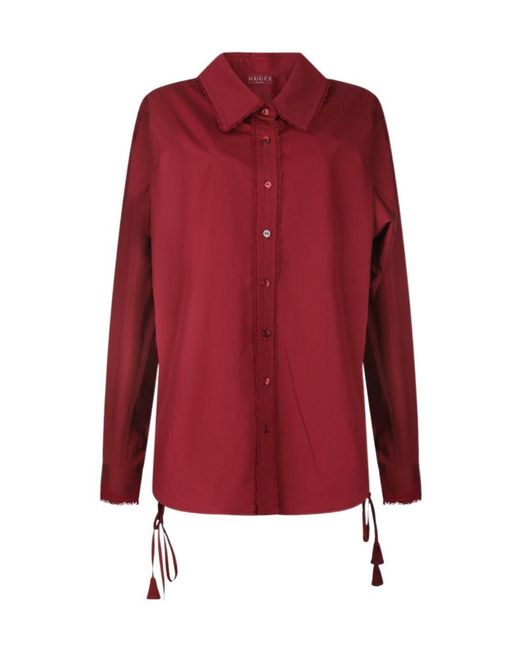 Gucci Red Cotton Popeline Shirt With Ties And Laces Profiles