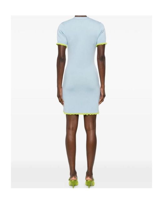 Casablanca Blue Pearl-Embellishment Mini Dress