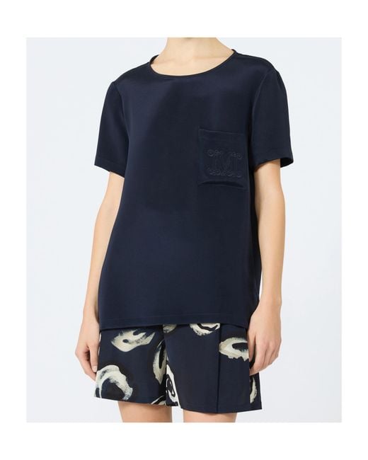 Max Mara Blue Silk Monogram Blouse
