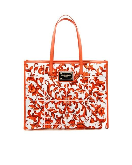 Dolce & Gabbana Red Logo Plaque Large Tote Bag