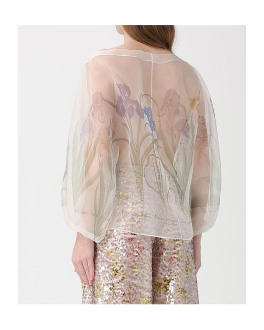 Alberta Ferretti Natural Floral Crewneck Top
