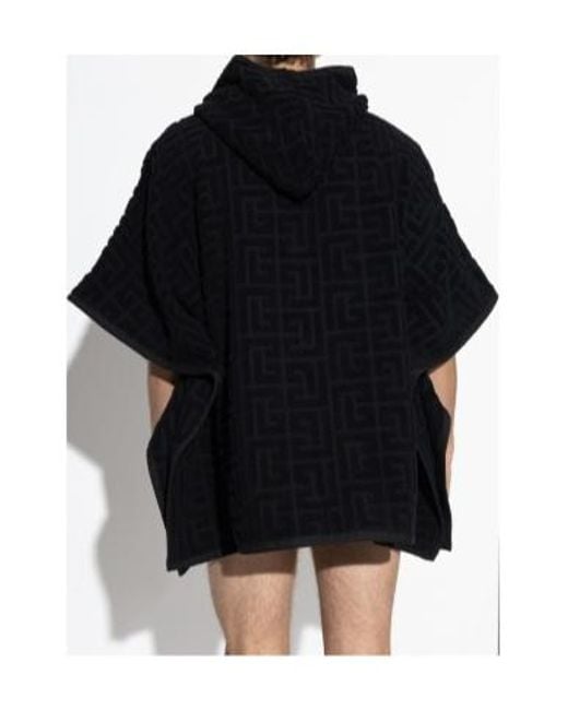 Balmain Black Logo Monogram Poncho for men