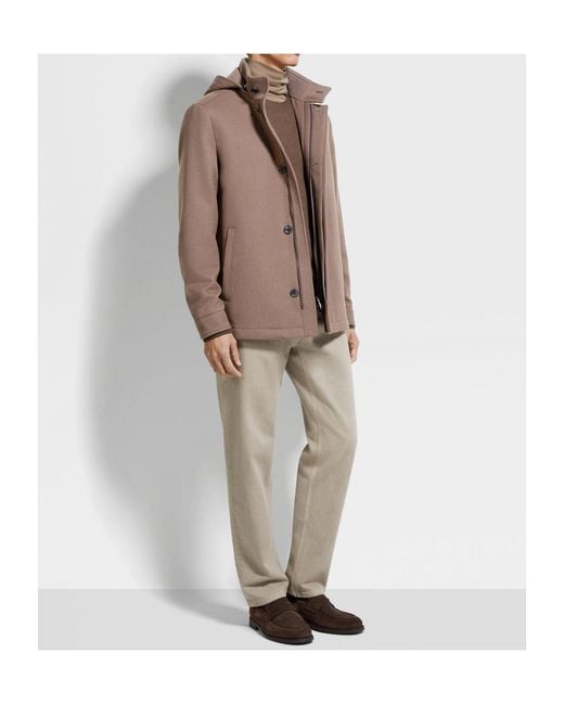 Zegna Brown Concealed-Fastening Hooded Jacket for men