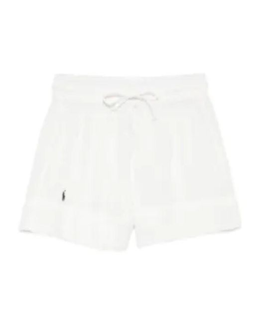 Polo Ralph Lauren White Logo-Embroidered Drawstring Shorts