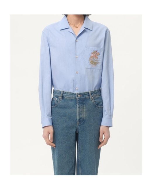 Valentino Blue Floral Embroidered Button-Up Shirt for men