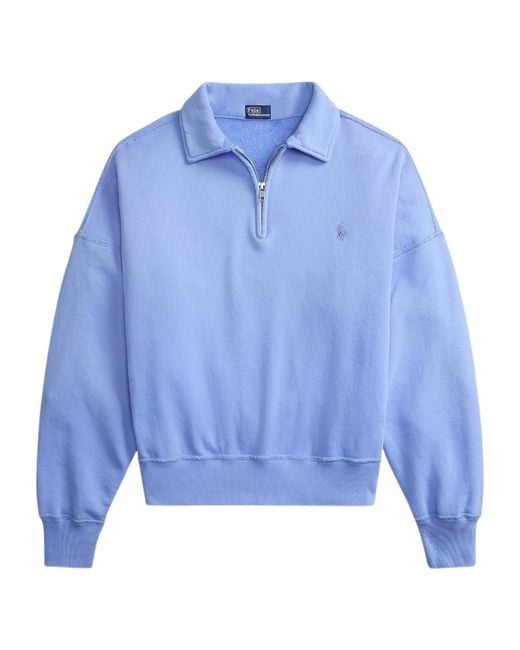 Polo Ralph Lauren Blue Polo Pony Embroidered Quarter-Zip Sweatshirt