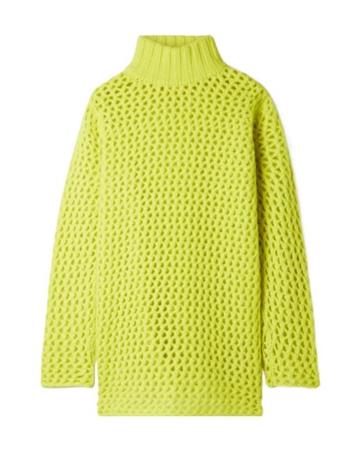 The Elder Statesman Yellow Hollow-Out Knit Cashmere Turtleneck Sweater