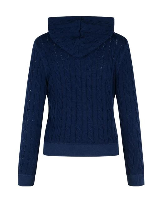 Polo Ralph Lauren Blue Cable-Knit Full-Zip Hooded Cardigan