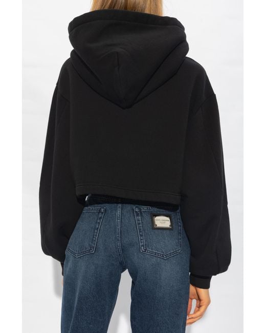 Dolce & Gabbana Black Logo Printed Cropped Hoodie