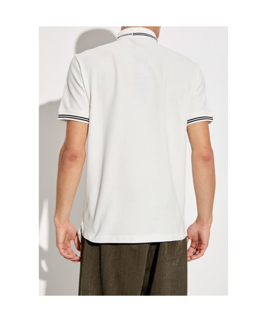 Emporio Armani White Striped Edge Polo Shirt for men