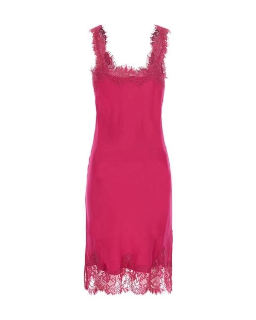Gold Hawk Pink Dress With V-Neck And Long Sleeves