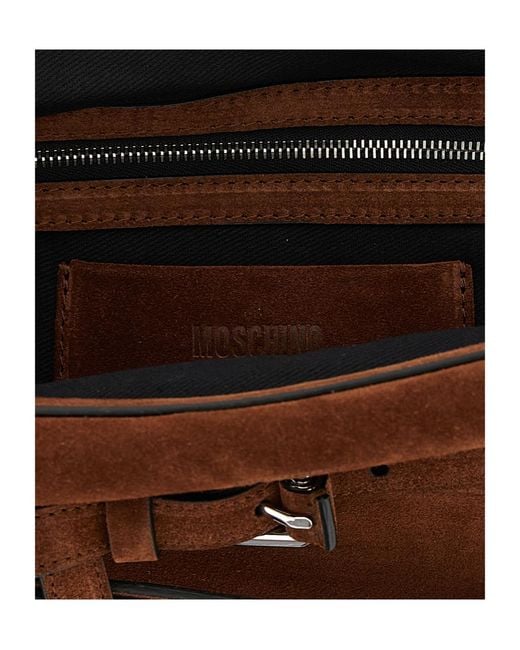 Moschino Brown Belted Suede Clutch Bag
