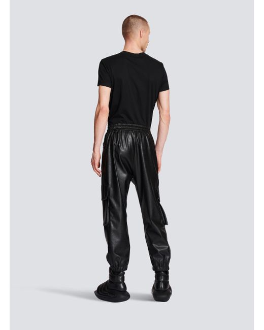 Balmain Black Faux Leather Cargo Trousers for men