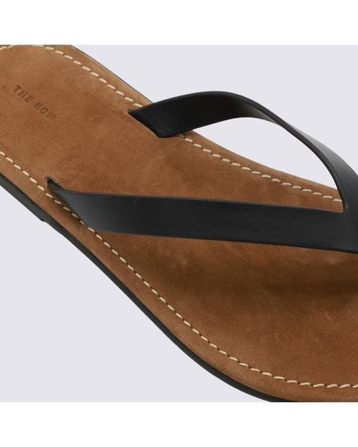 The Row Brown Leather Thong-Strap Flat Sandals