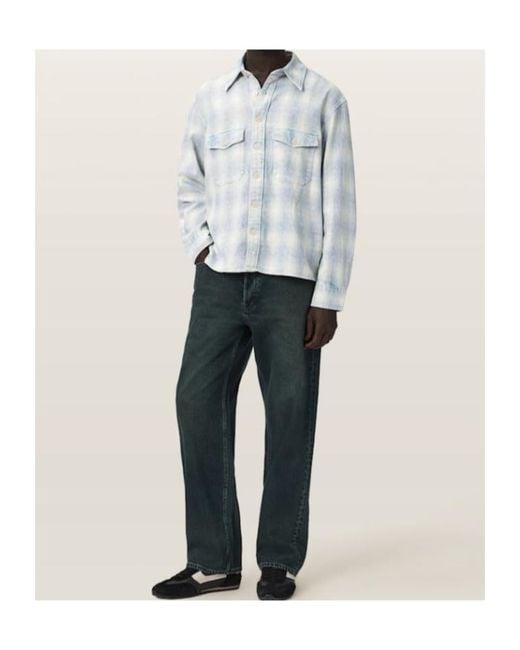 AllSaints White Santos Long Sleeve Checked Shirt for men