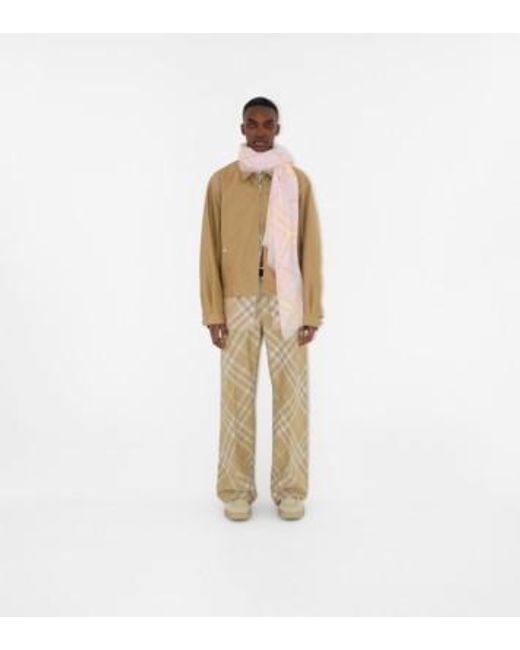 Burberry Pink Check-Printed Frayed-Edge Scarf for men