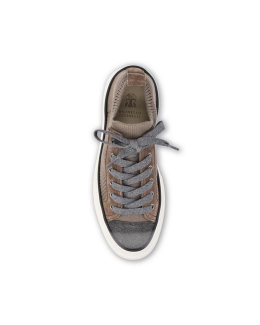 Brunello Cucinelli Brown Knitted Lace-Up Sneakers