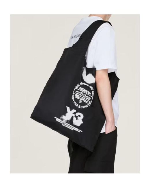 Y-3 Black Logo Printed Tote Bag for men