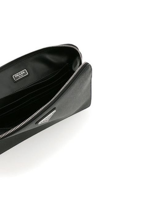 Prada Black Saffiano Logo Plaque Clutch Bag for men