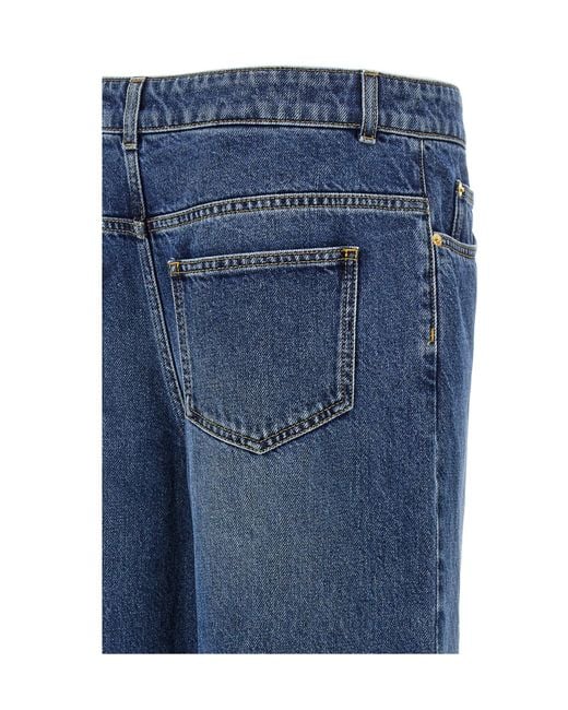 Moschino Blue Teddy Bear Button Wide-Leg Jeans