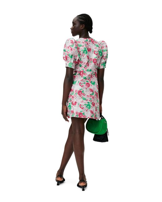 Ganni Pink Floral Printed V-Neck Mini Dress