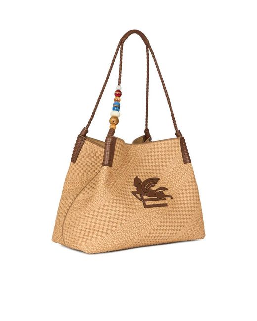 Etro Natural Large Libra Pegasus Bead Shoulder Bag