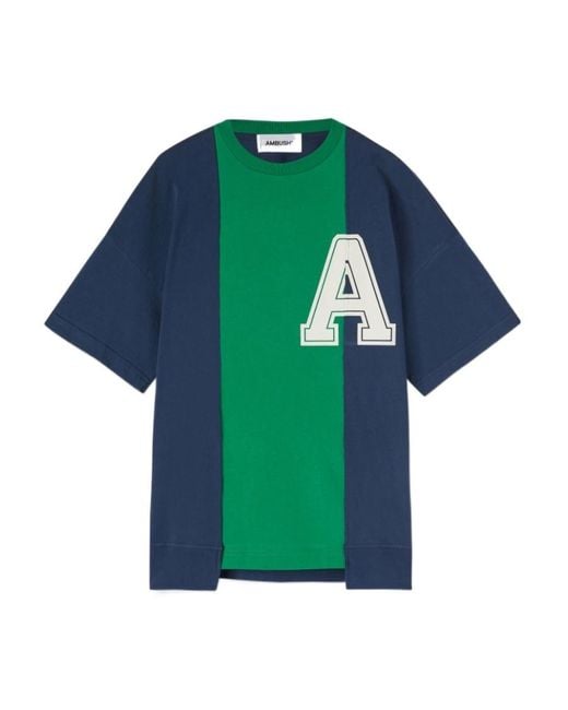 Ambush Green Logo Printed Panelled Crewneck T-Shirt for men