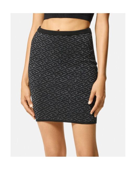 Versace Black Monogram-Jacquard Knit Skirt