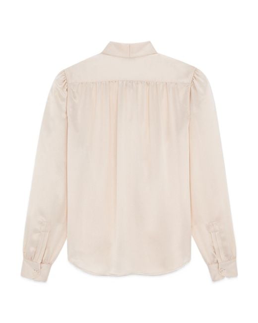 Saint Laurent White Lavallière-Neck Long-Sleeved Blouse