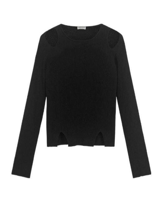 Roberto Collina Black Cut-Out Ribbed-Knit Top