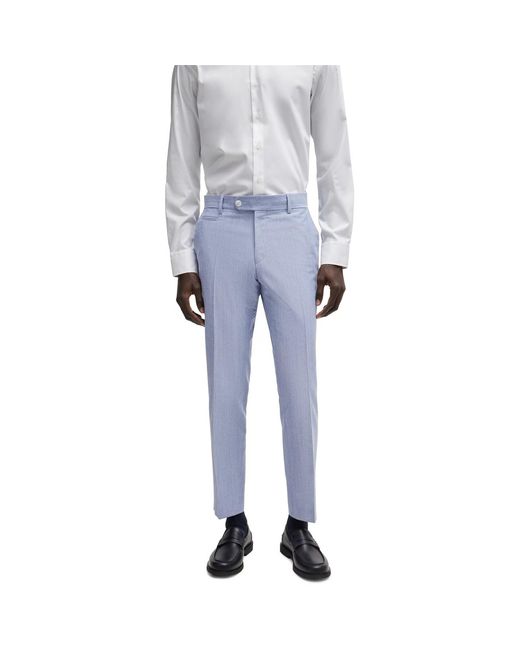 Boss Blue Logo-Print Suit Trousers for men
